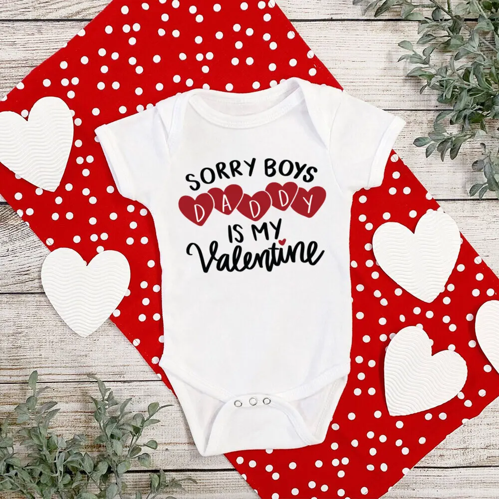 Mommy and Daddy\'s Little Valentine Print Baby Bodysuit Valentine\'s Day Infant Outfit Newborn Short Romper Holiday Baby Jumpsuit