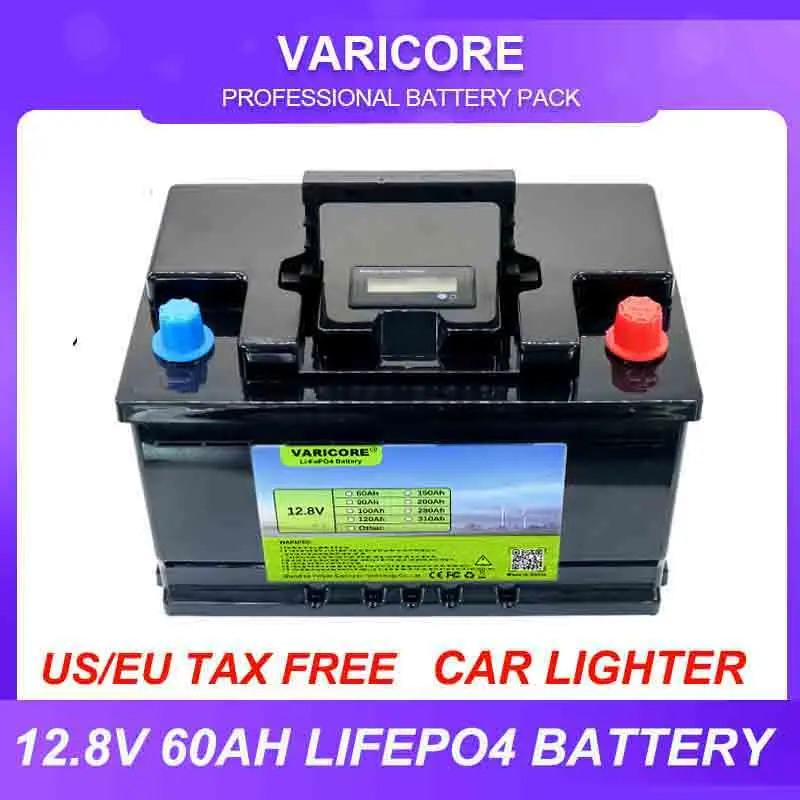 12.8V 60AH LiFePO4 Battery Lithium Power Batteries 4000 Cycles 12v Car lighter Campers Golf Cart Off-Road Solar Wind Tax Free