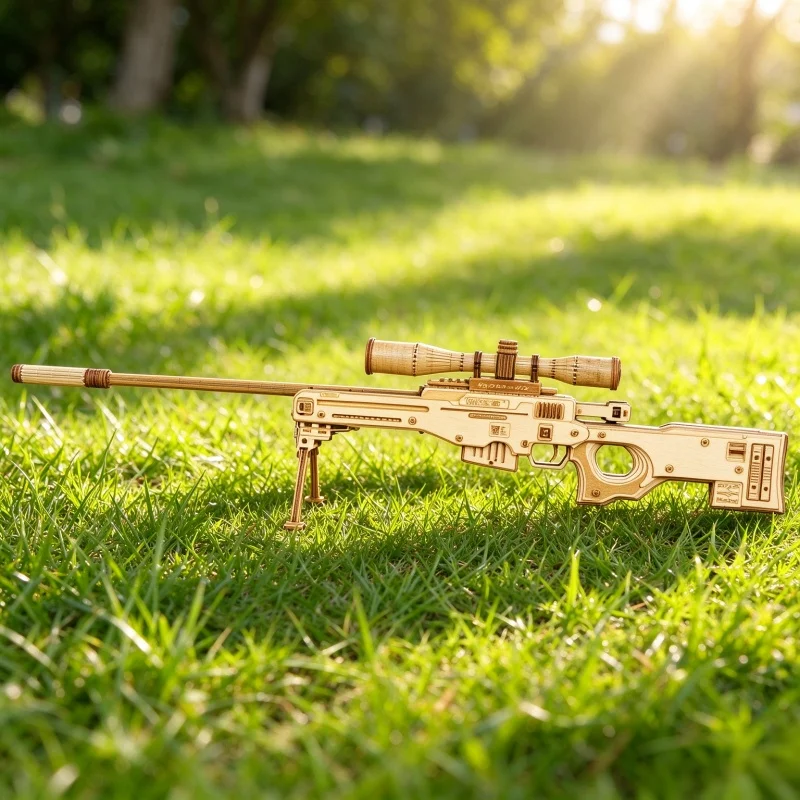 Wooden 3D Puzzle Sniper Shape Model DIY Assembly Desktop Decor Hobby Toy