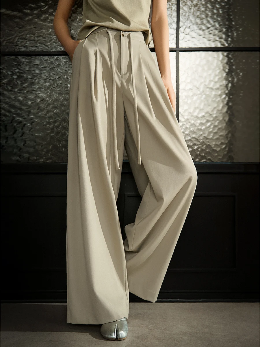 

Elegant High Waist Straight Leg Pants Wool Blend Comfortable Commute Trousers Smooth Draping Wide Leg Casual Pants