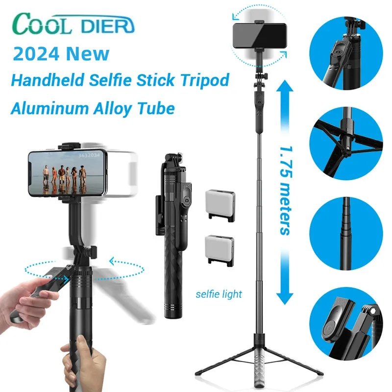 COOL DIER 1750mm Wireless Selfie Stick Tripod Foldable Stand For Gopro Action Cameras Smartphones Balance Steady Shooting Live