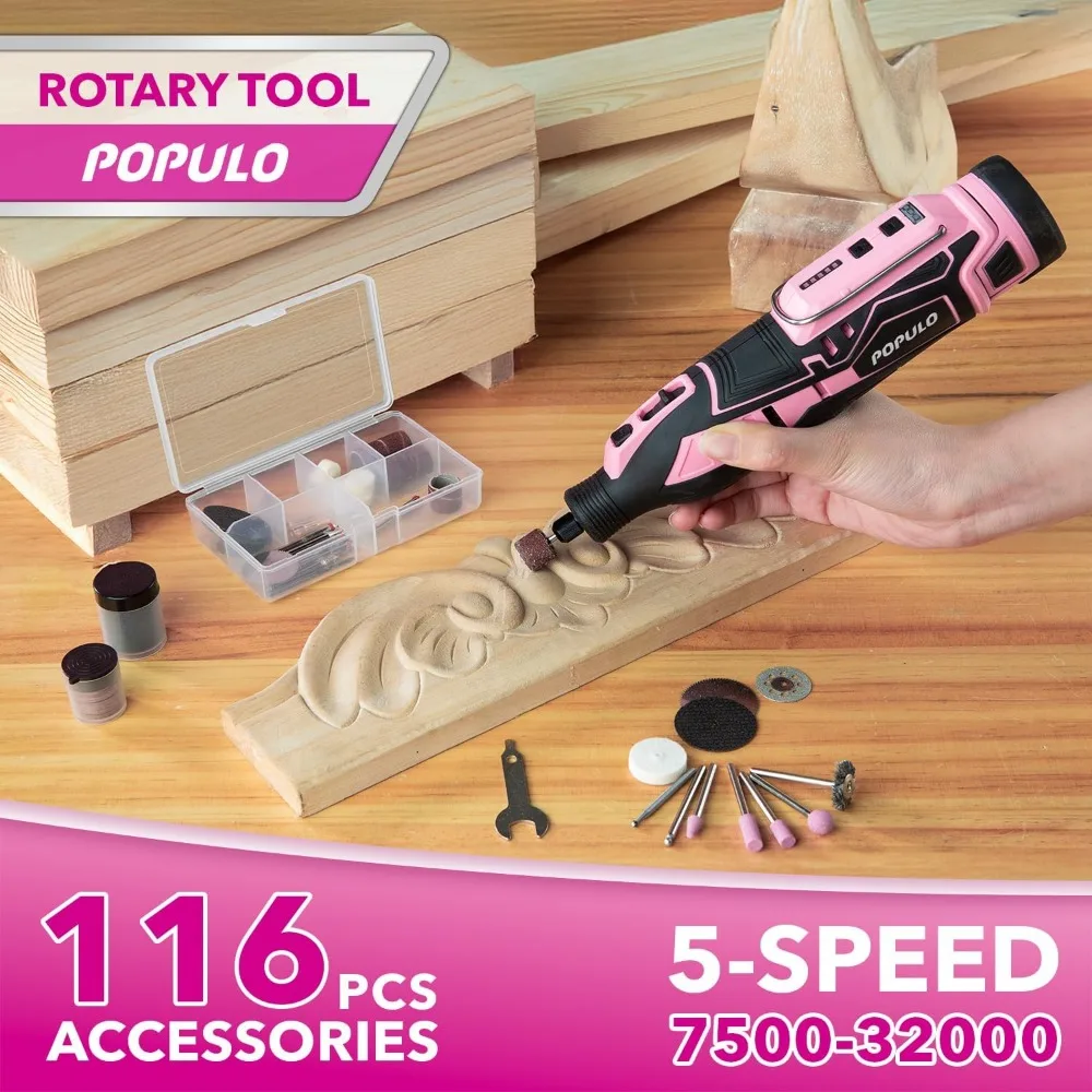 مجموعة أدوات لاسلكية مدمجة 12 فولت للسيدات: بطاريتين، مثقاب، محرك صدمي، وأداة دوارة