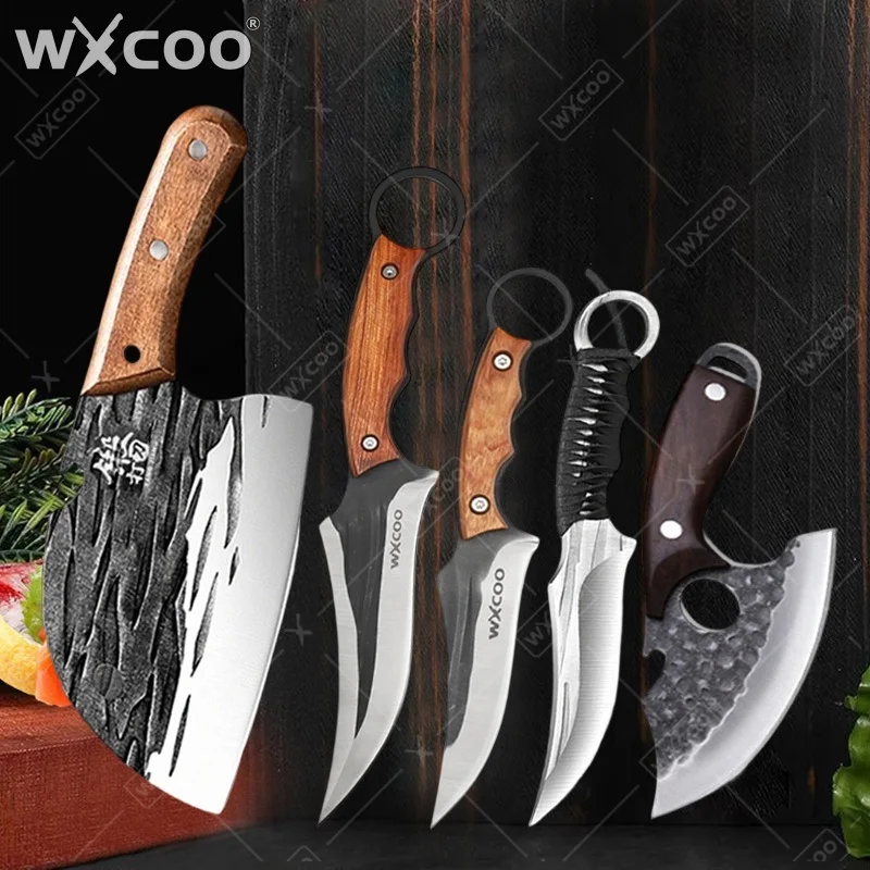 WXCOO Multifunctional Knife Hand forged Boning Butcher Knife Slicing Meat Cleaver with Sheath Kitchen Stainless Steel Knife
