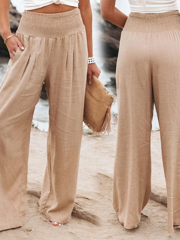 Casual Wideleg Cotton Linen Trousers Spring Summer Loose Comfortable Long Pants Street Style Asymmetric High Waist for Women