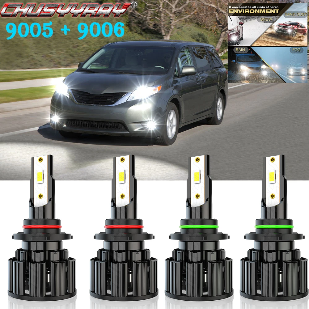 

CHUSYYRAY Compatible For Toyota Sienna 2006-2009 4x 9005 9006 Combo LED Headlight high low beam Bulbs Car accsesories luzes