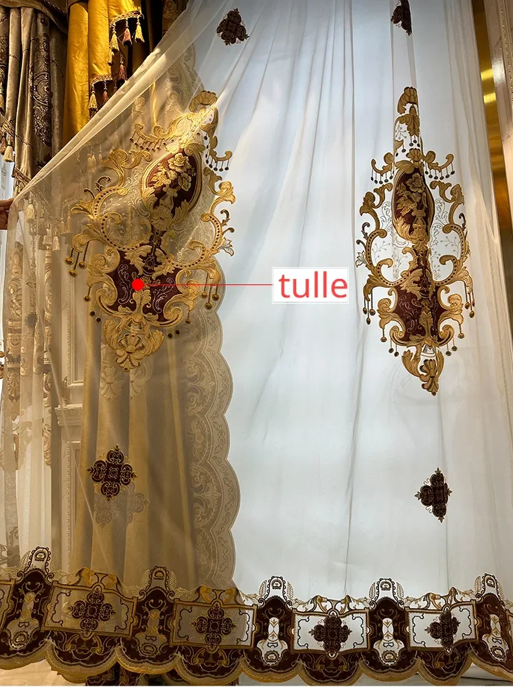 Neue maßgeschneiderte High-End-Vorhänge aus Samtstoff im europäischen Stil für Wohnzimmer, Esszimmer, Schlafzimmer, Villa, Stickerei, luxuriöse Verdunkelungsvorhänge – Detail 15