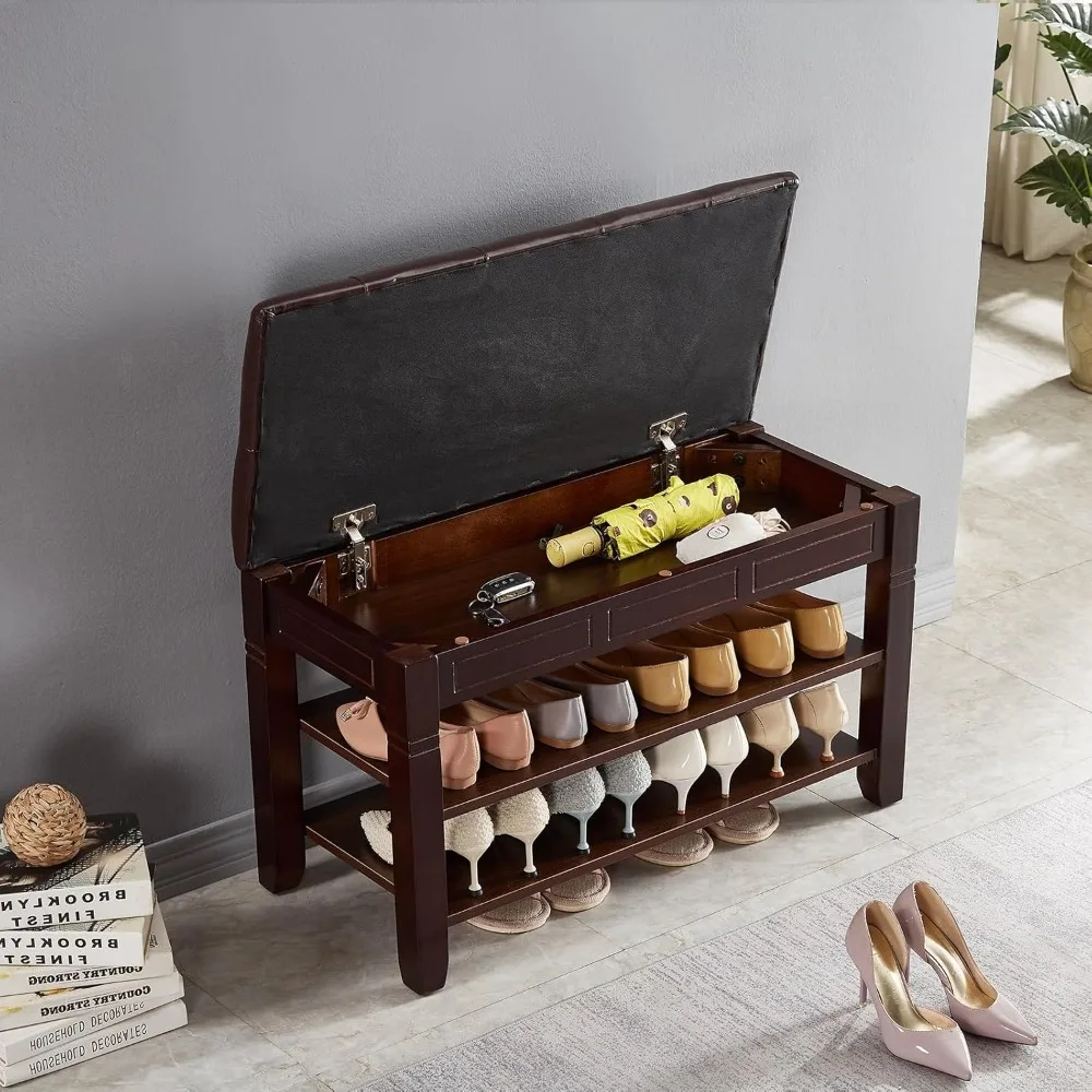 رف أحذية لمدخل المقعد من الألياف مع منظم علوي من طبقتين لتخزين الأحذية الخشبية للممر والمدخل