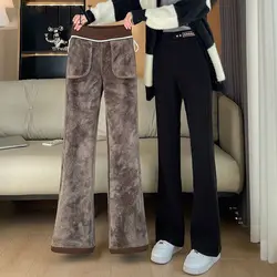 Winter Women's Extra Thick Velvet Micro Flared Pants, Flared Pants, Winter Chenille High Waisted Lamb Wool Pants