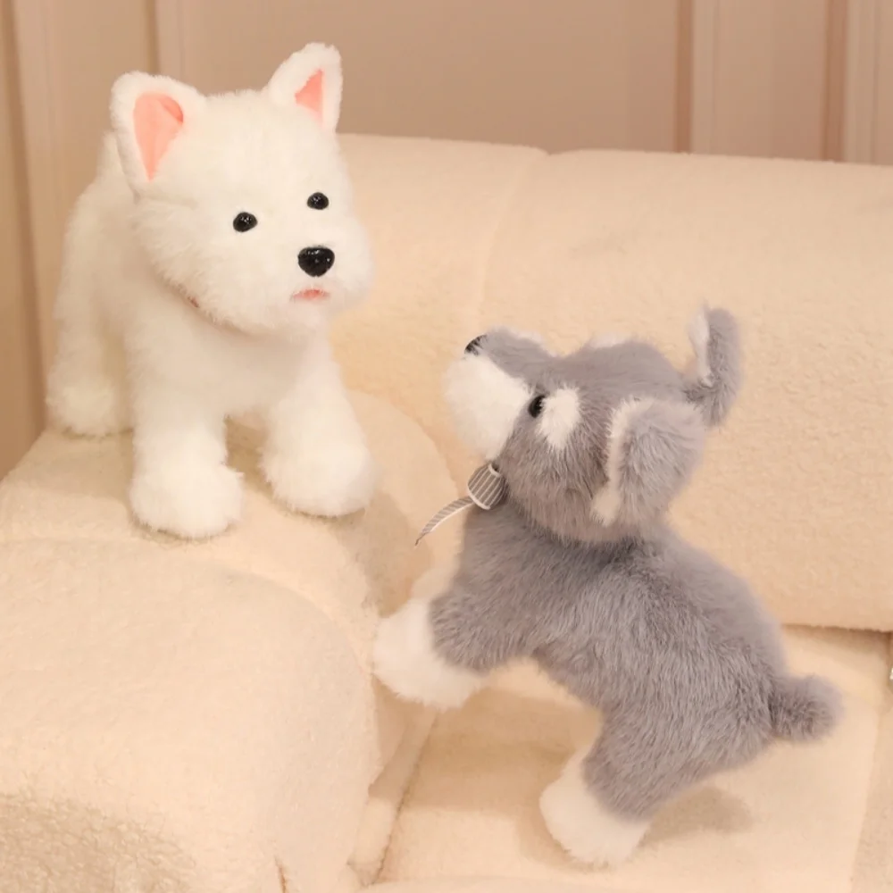 Juguete de peluche de perro Schnauzer realista, lindo pelo largo, Schnauze, Animal suave, muñecos para cachorros, accesorios para fotos, decoración de habitación, bonito regalo