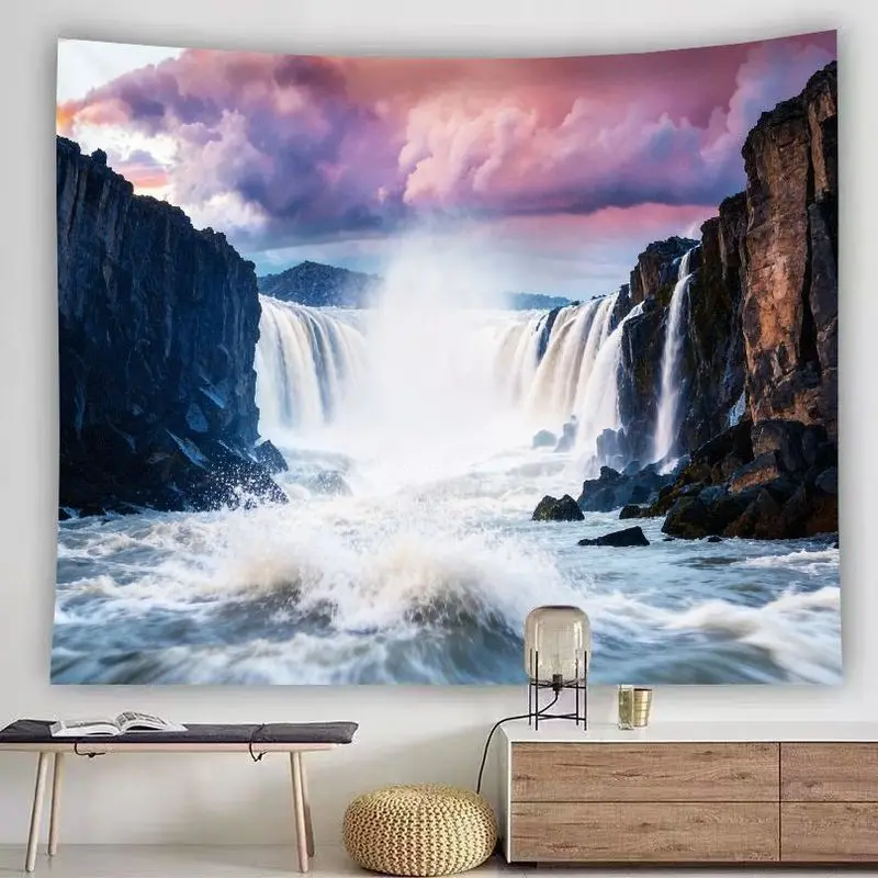 VIKAMA Boho Wall Art Tapestry Majestic Cascade Waterfall Scenery Home Decor
