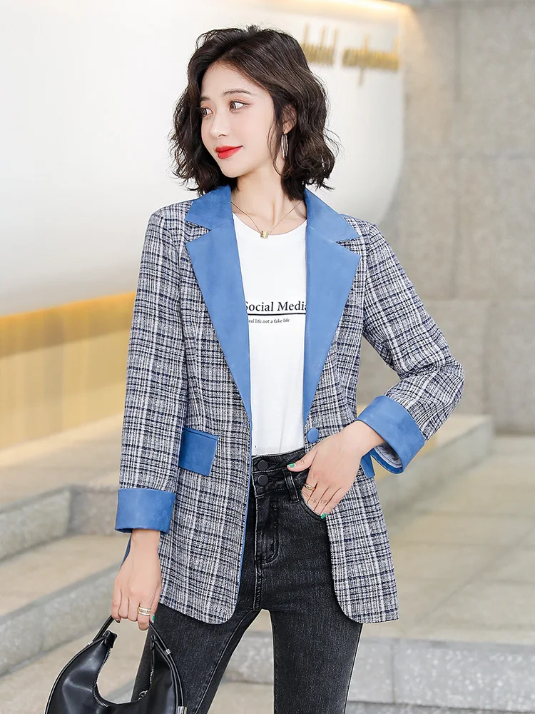 

Suit coat women's clothes 2022 spring new loose fashion British lattice splicing small suit