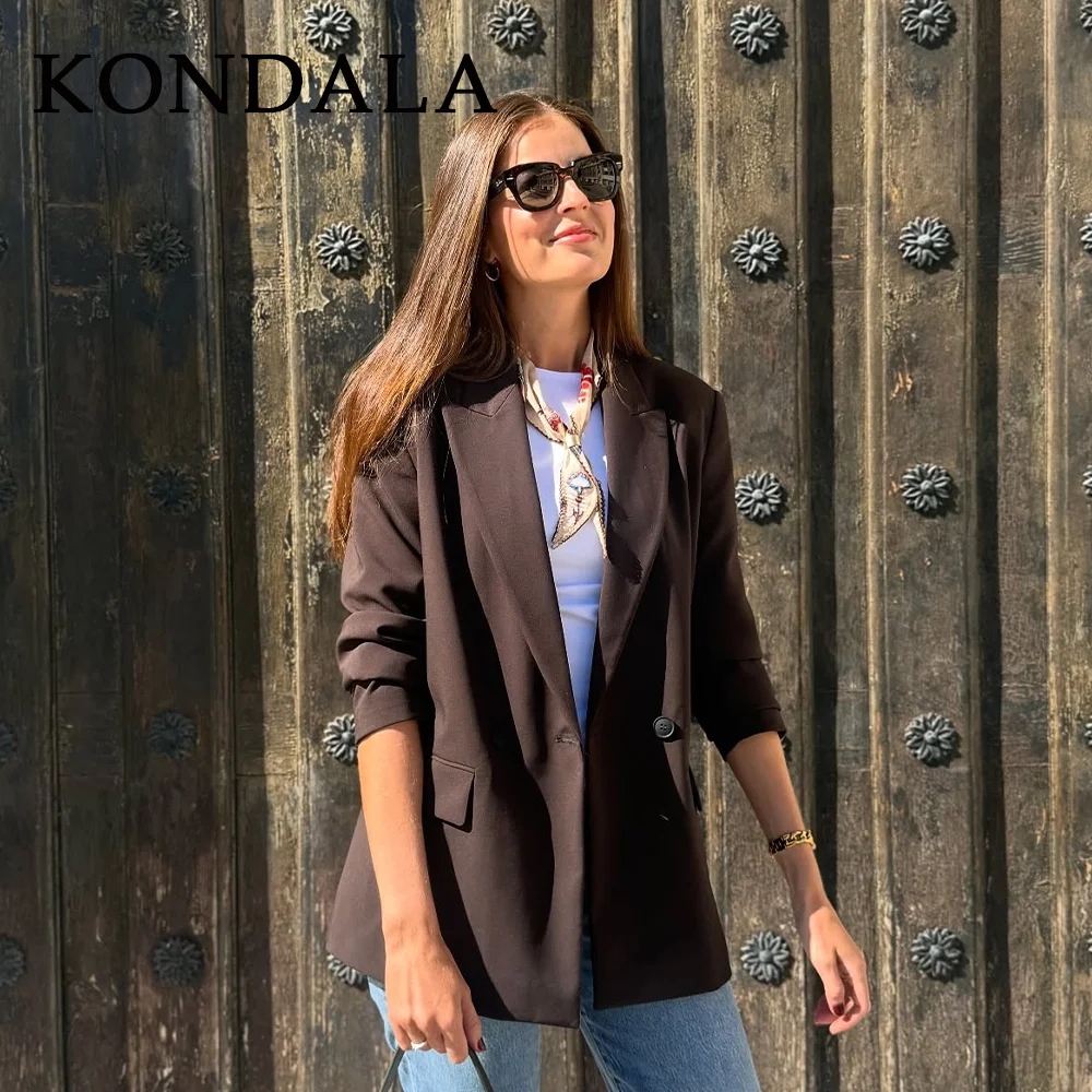 KONDALA 2025 سترات نسائية بنية اللون لخريف وشتاء موضة رسمية أنيقة بياقة مقلوبة سترات نسائية أنيقة متينة