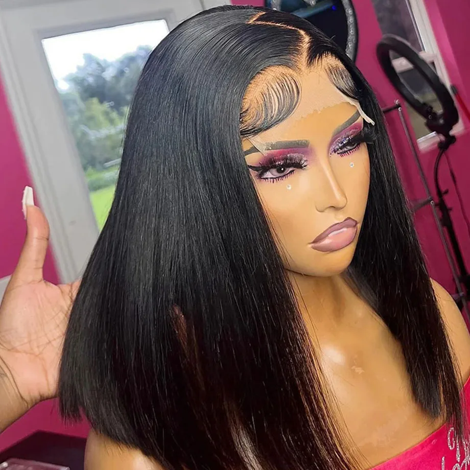 

Короткие парики-боб из натуральных волос с кружевной передней частью 13x6, прямые парики HD Lace Front для женщин, натуральные волосы, парики с кружевной застежкой 4x4, 5x5