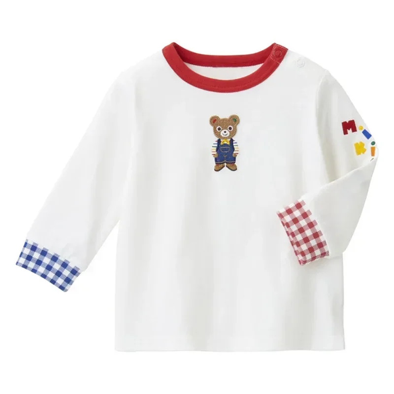 T-shirt Japanese Style Fashion Brand 2023 Autumn New Boy and Girl Cartoon Standing Bear Letter Embroidered Long Sleeves