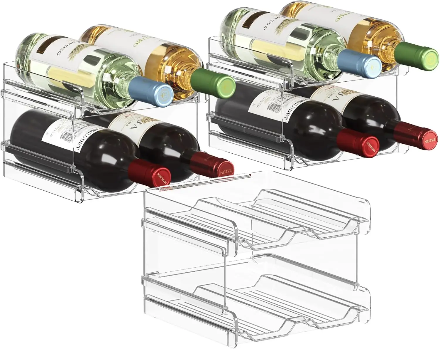 

Stackable Wine Rack for Refrigerator, Cabinet, Countertop - Holds 12 Bottles, Organizes Water Bottles in Fridge and Pantry