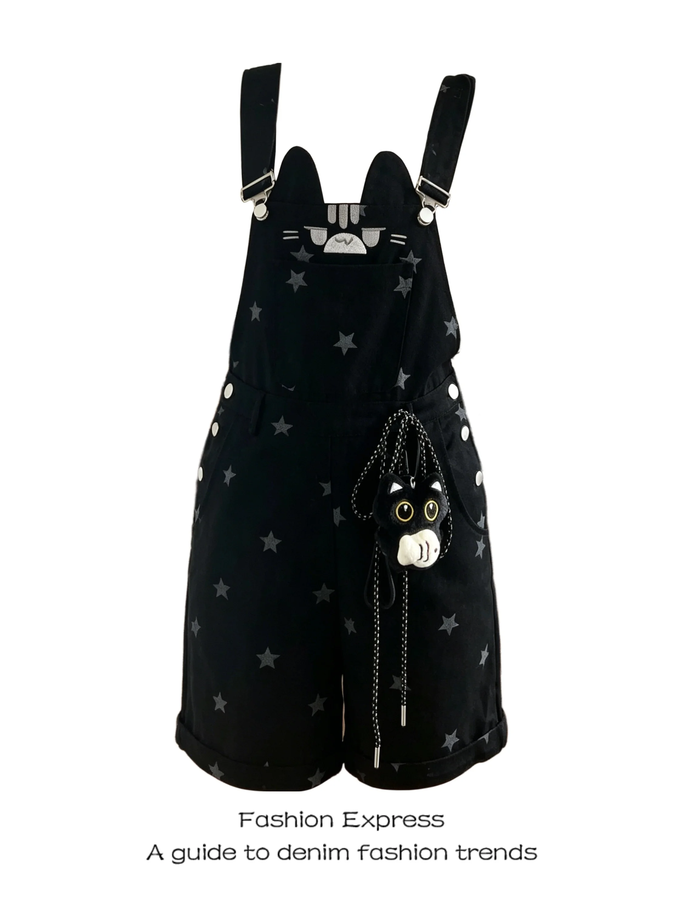Star Baby Carrier Loose Straight Leg Denim Overalls Women's Summer Vintage Print Casual High Waist Wide Leg Pants