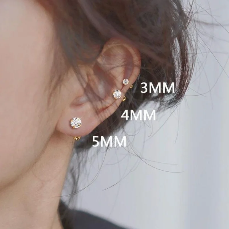 LUXUKISSKIDS 1pairs/2pcs Piercing Men Round Crystal Zirconia Stud Earrings Surgical Steel Jewelry Luxury Clear Rhinestone Unisex