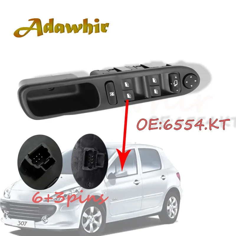 6554.KT Front Left Electric Master Window Control Switch For 07-10 Peugeot 307 6554KT