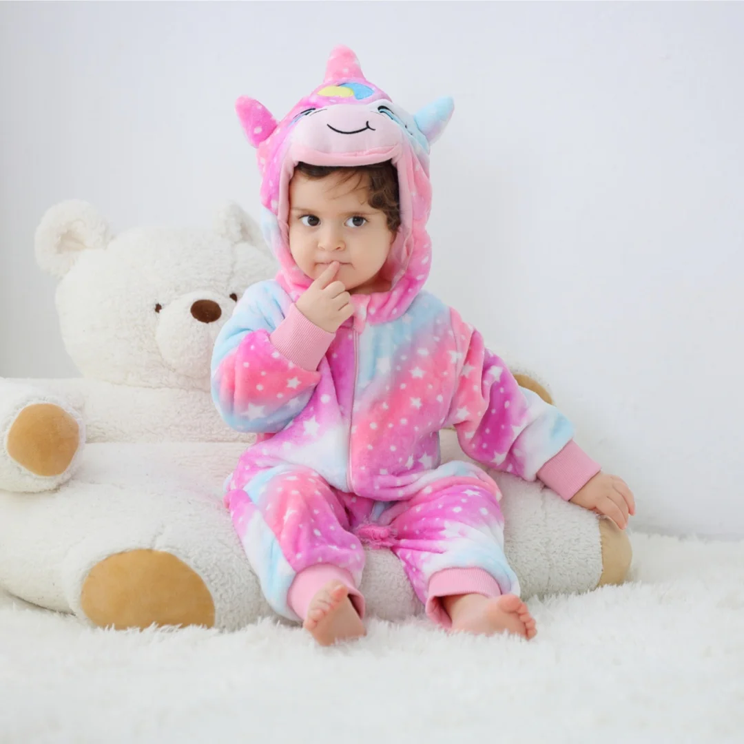 Newborn Baby Girls Boys Cartoon Unicorn Rabbit Panda Animal Flannel Long Sleeve Rompers Christmas Soft Pajamas Toddler Jumpsuits