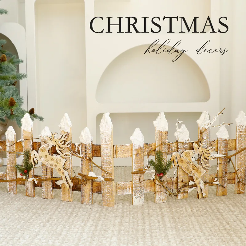 

98/40cm Christmas Small Fence Rustic Style Wooden Desktop Scene Arrangement Shooting Props Small Fence