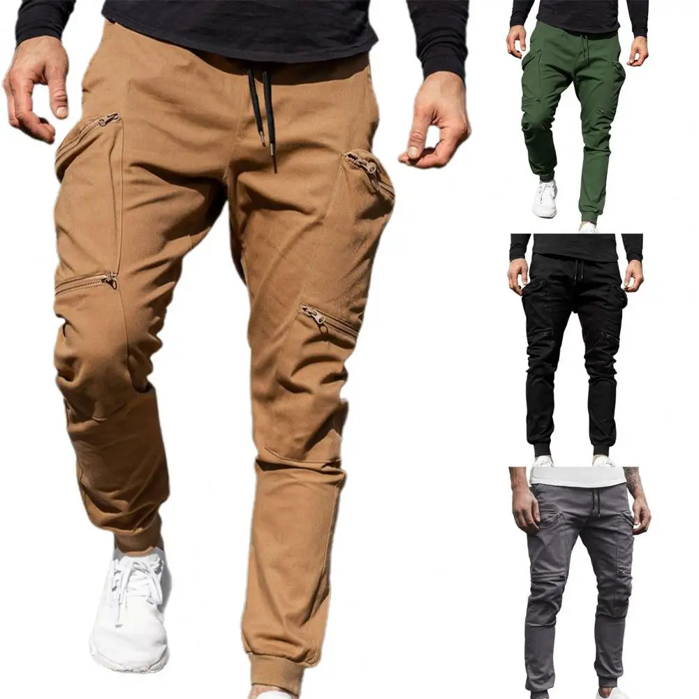 Training Trousers Wear Resistant Fitness Pants All Match Solid Color  Fashion Ankle Tied Mid Waist Cargo Pants