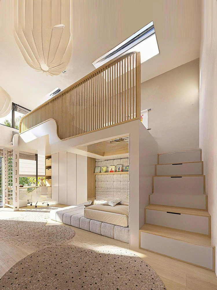 Rumah bermain anak ukuran besar, kamar anak kreatif dengan tempat tidur susun, tempat tidur rangka baja