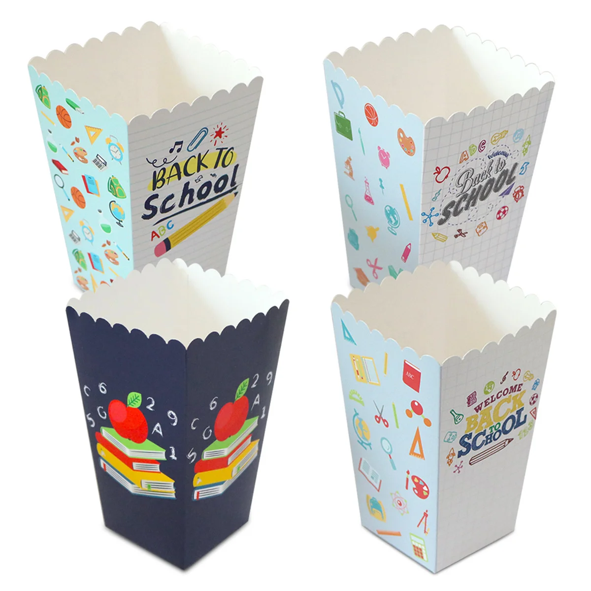 

40/80pcs Back To School Popcorn Boxes Baked Goods Boxes Cake Dessert Holder Cookie Sandwich Food Containers Party Supplies