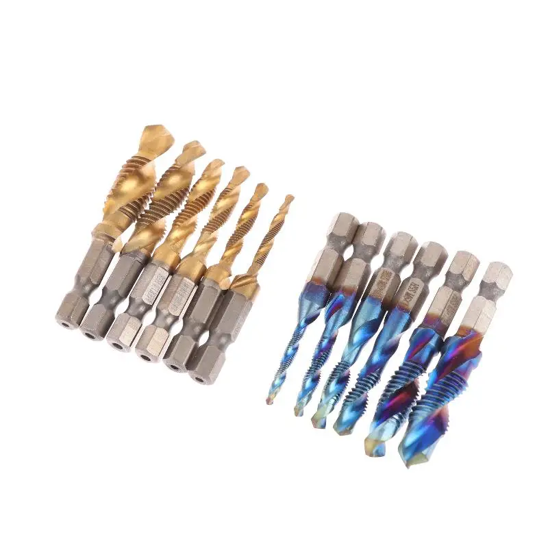 New M3 M4 M5 M6 M8 M10 Hand Tools Hex Shank Titanium Plated HSS Screw Thread Metric Tap Drill Bits Screw Machine Compound Tap