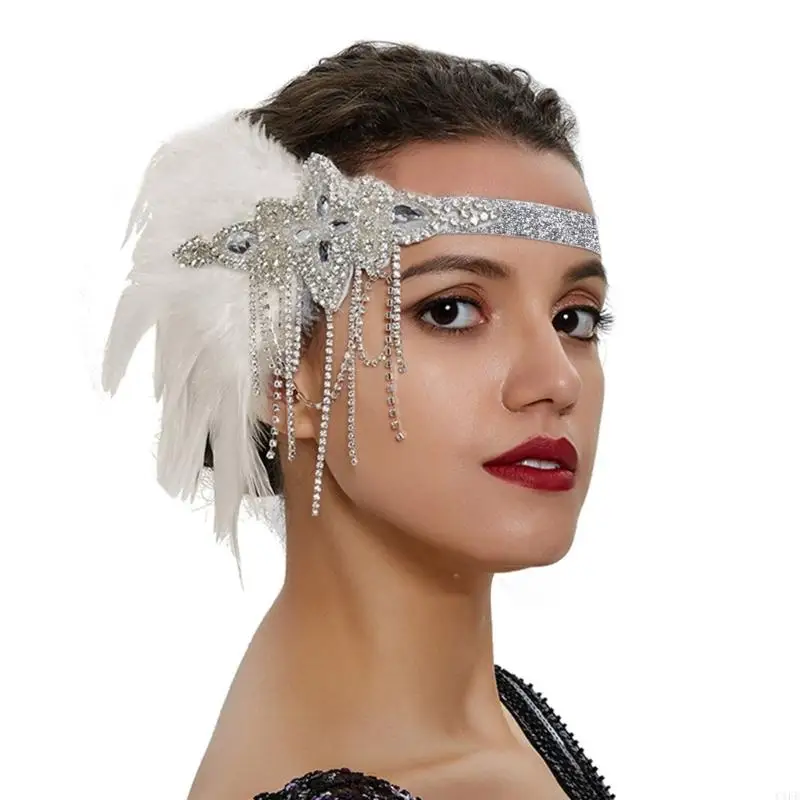 C1FE Women Flapper Headband Head Accessories Headpiece for 1920s Theme Party