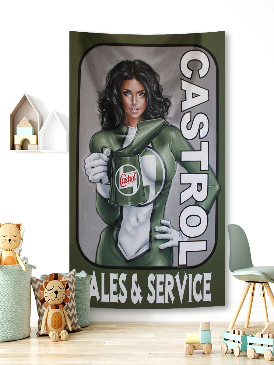 FLAGDOM 90X150CM 3X5FT Castrols Motor Oil Flag Polyester Printed Oil Banner For Decor