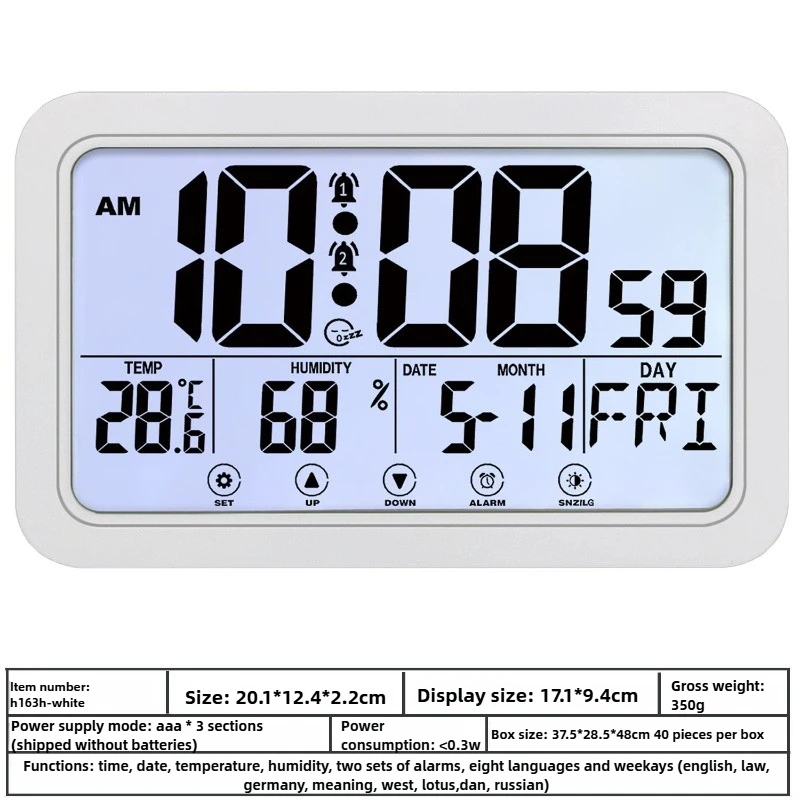 Atomic Calendar Clock with Temperature and Humidity Display, Modern Home Decor for Desk and Table