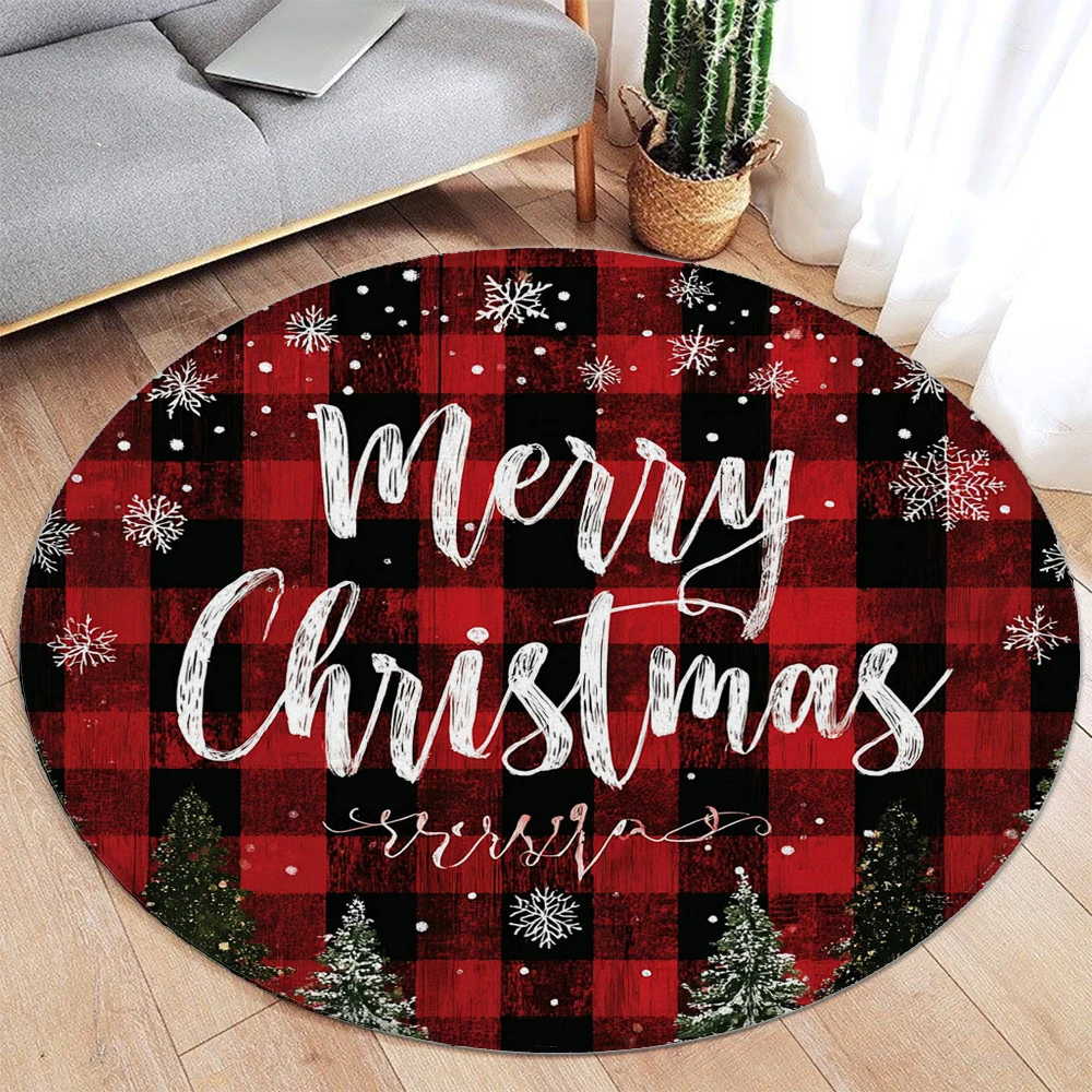 

Christmas Red Round Carpet Happy New Year Christmas Round Carpet Bedroom Carpet Home Floor Mat Washable Leisure Carpet