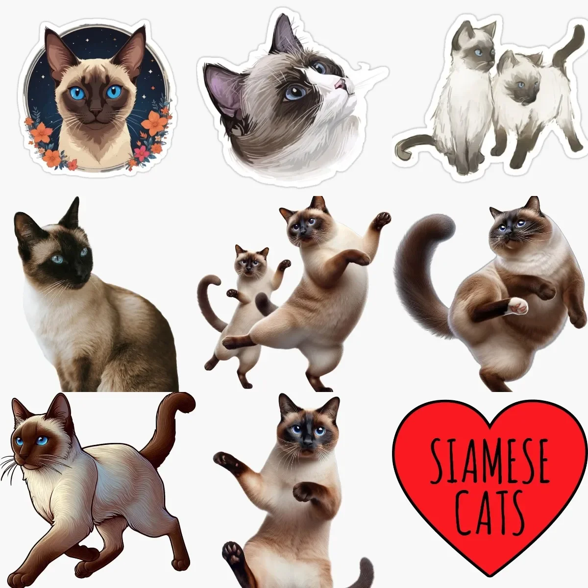 

Cute Siamese Cat Pets Creative PVC Personalized Sticker Fridge Table Wall Car Van Bicycle Window Decal Accessories