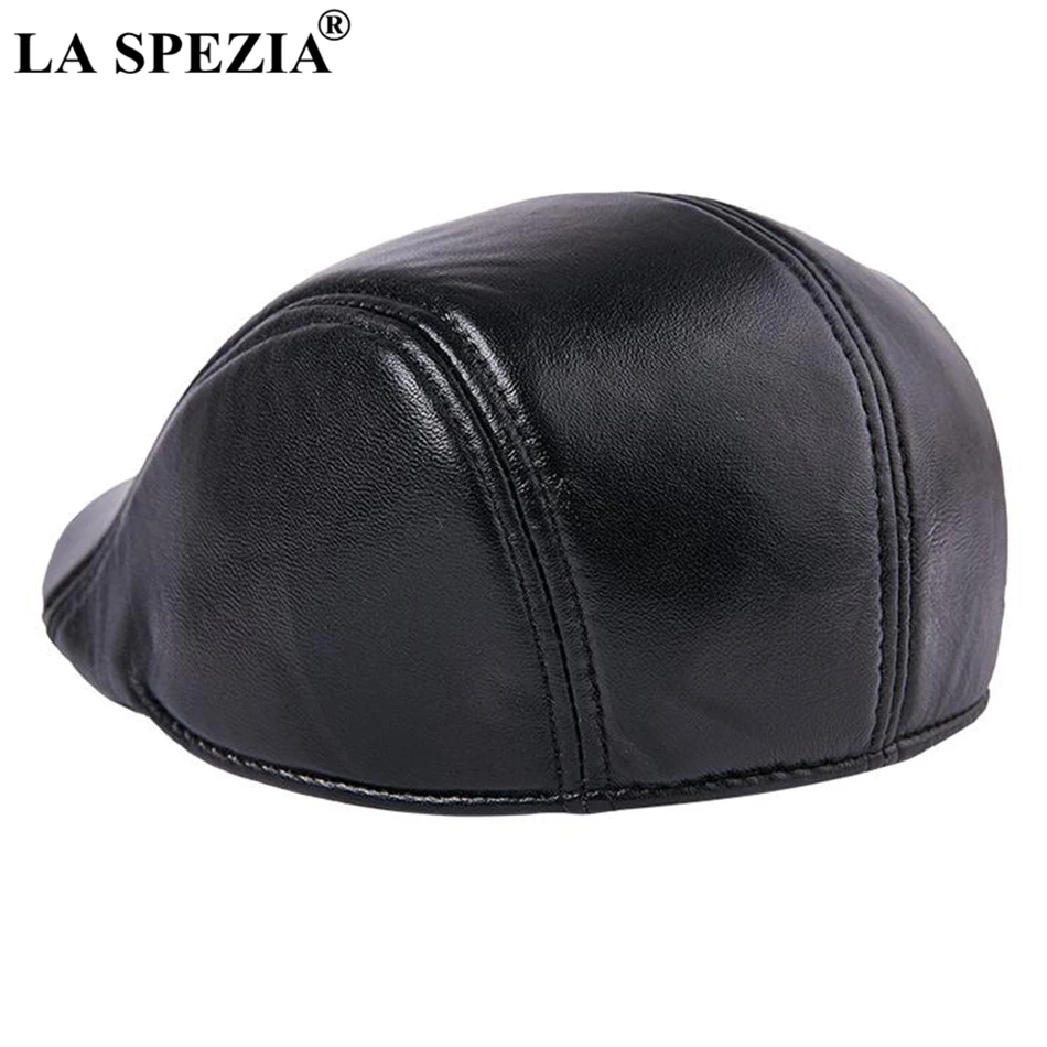 LA SPEZIA Genuine Leather Berets For Men Casual Black Duckbill Ivy Caps Male Spring Luxury Italian Brand Directors Flat Hats