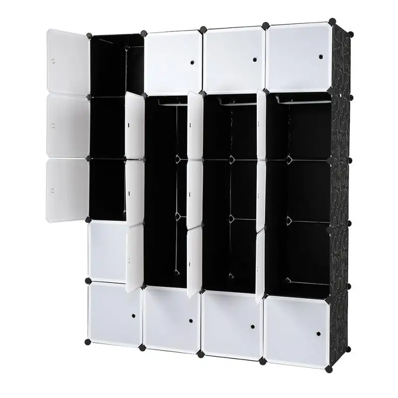 Bedroom Wardrobe Modules With 3 Clothes Rods Storage Shelves Toys Books Shoes 20 Cubes Clothes Stackable Plastic Closet Cabinet