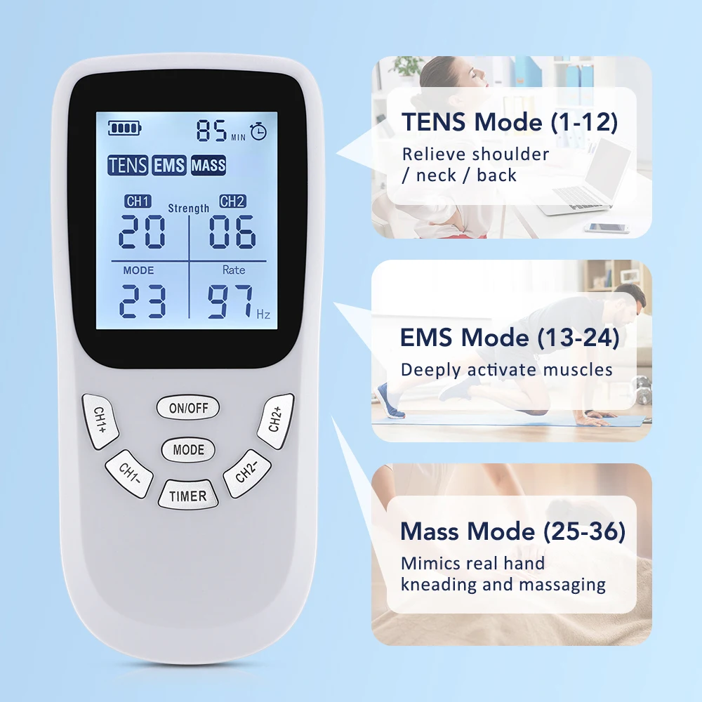 Rechargable EMS Tens Muscle Stimulator 36 Modes 20 Intensities Levels Full Body Massager ack Waist Knee Muscle Relaxation Device