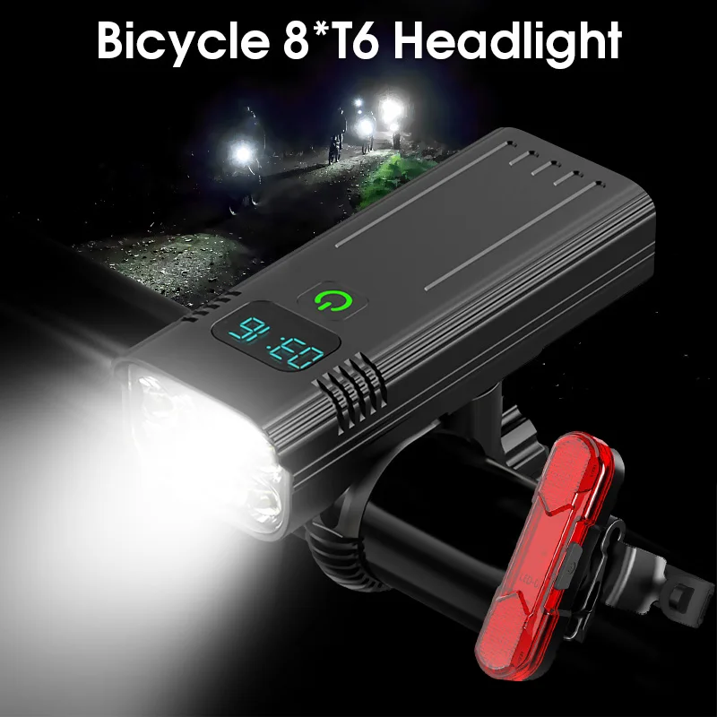 10000mAh Bike Light 6000 Lumens Bike Headlight T6 LED Super Bright Flashlight USB Rechargeable Front Lights and Back Rear Light