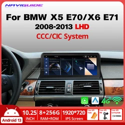 NAVIGUIDE-Unidade de Cabeça Auto Android com GPS, Carplay, Leitor Multimédia para BMW X5, E70, X6, E71, LHD 2008-2013, CCC, Sistema CIC, Wi-Fi, 10,25 pol