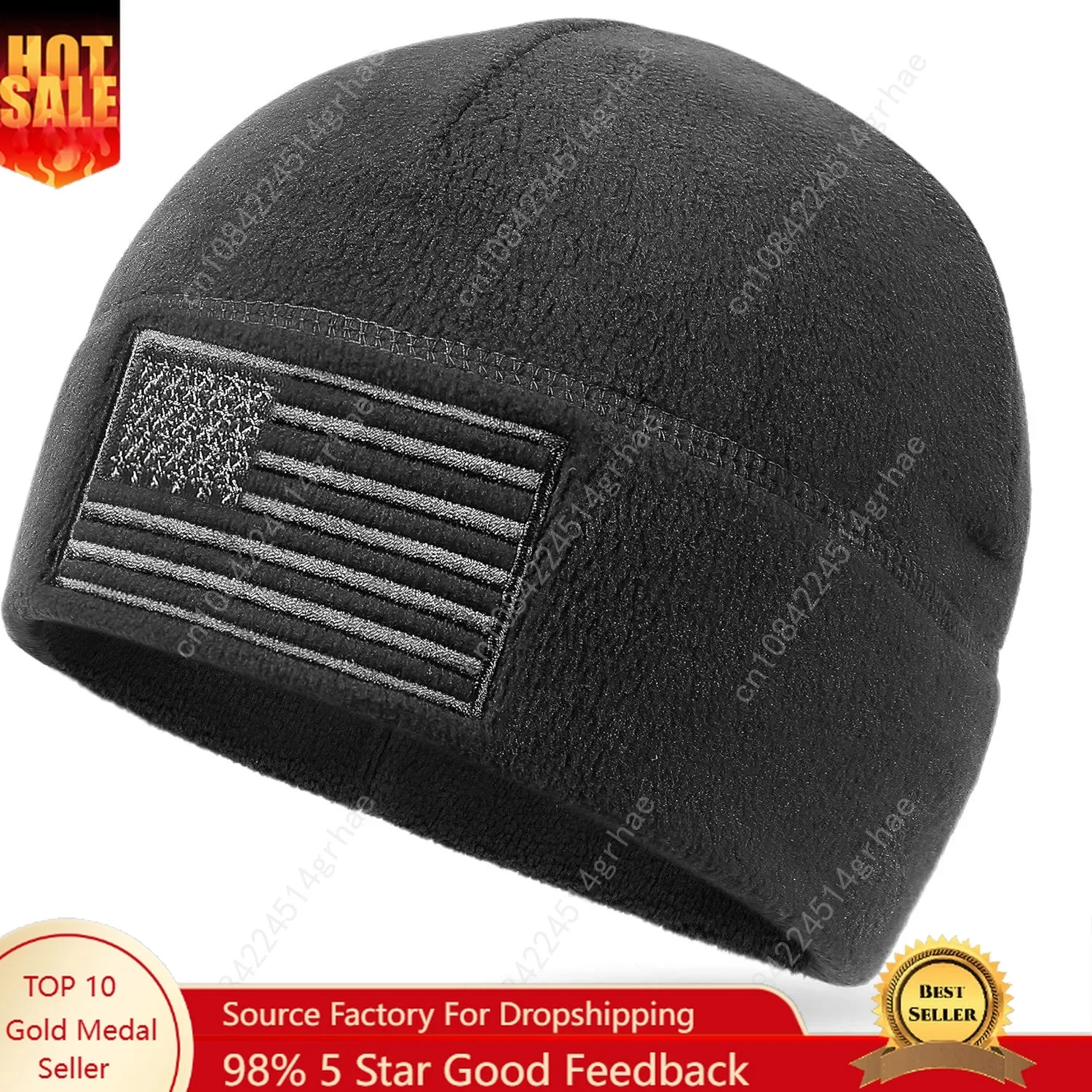 

American Flag Fleece Watch Cap, USA Multi-Season Army Military Tactical Beanie, Winter Warm Beanie