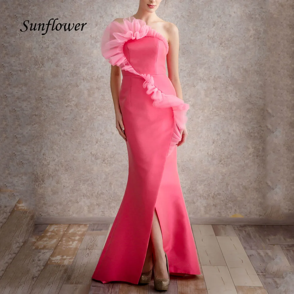 

Sunflower Hot Pink Satin Mermaid Formal Evening Dress Strapless Backless Sleeveless Floor-Length Prom Dress فساتين السهرة