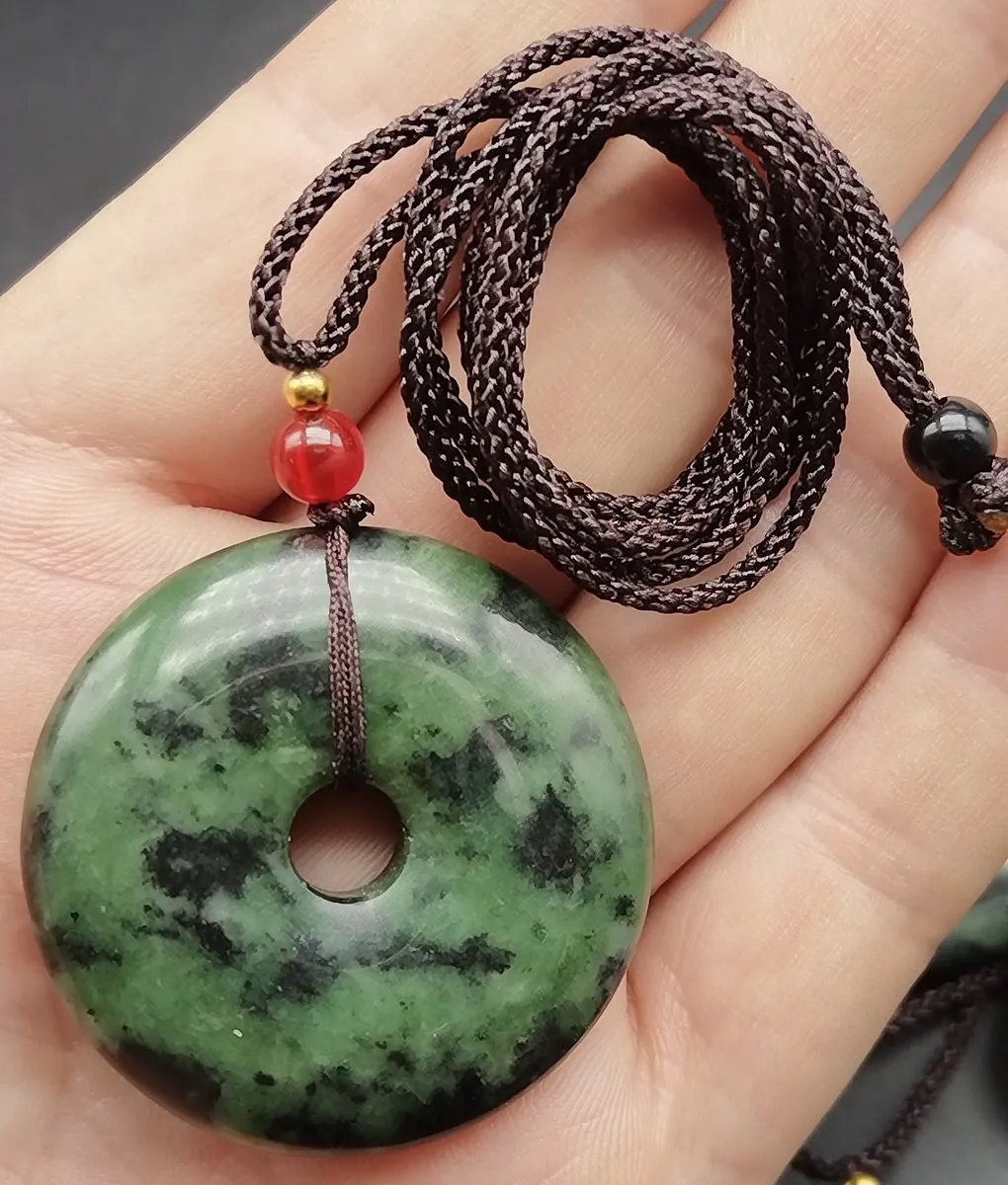 

Certified Natural Serpentine Quartz Carved Safety Circle Donut Pendant Necklace