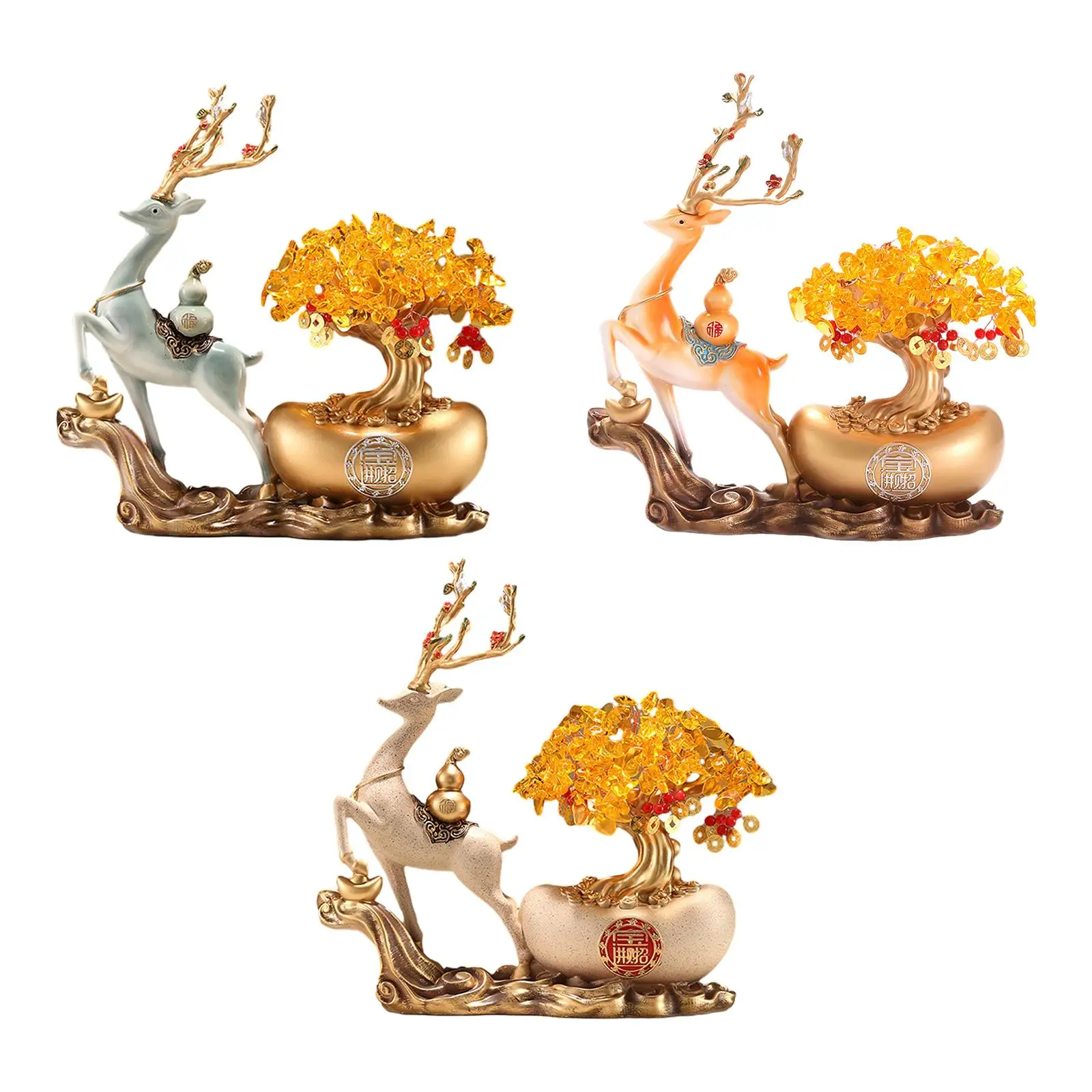 

Elk Resin Statue Desktop Ornament ,Money Tree Desk Ornaments Decorative Deer