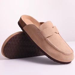 Comwarm New Suede Flats Slippers Women Cork Clogs Men Leather Mules Indoor Arch Support Slippers Outdoor Non Slip Cork Slippers