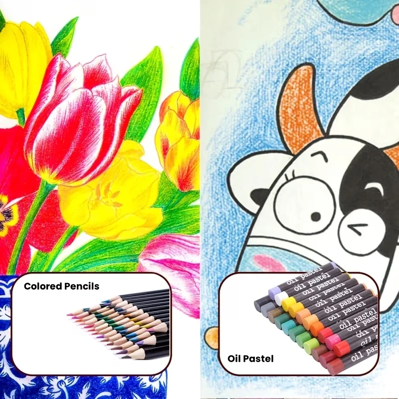 142-Pack Deluxe Wooden Art Set, With Paint Brushes, Colored Pencils, Solid Gouache, Crayons, Wooden Storage Case, All-in-One Kit For Back To School Gift & Outdoor Travel Sketching