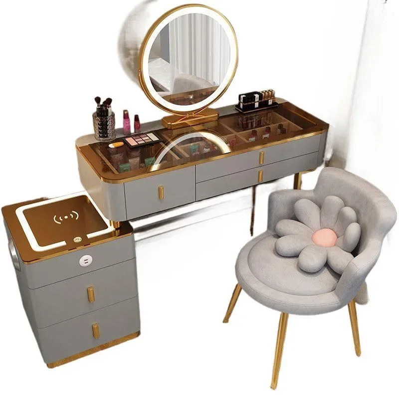 Smart wireless charging light luxury solid wood makeup table