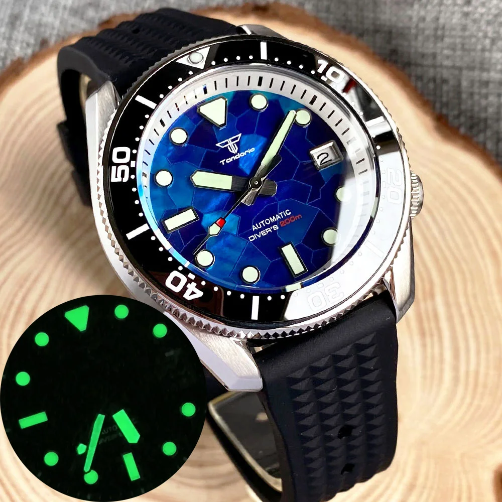 

Tandorio 42.5mm NH35A Date 3.8 20Bar Dive Automatic Watch for Men Brushed Case Sapphire Glass Luminous MOP Dial Rubber Strap