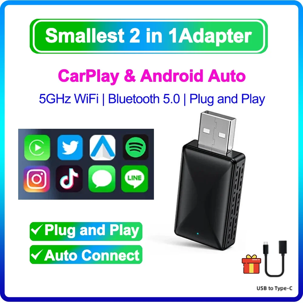 New Wireless Carplay Adapter Android Auto Intelligent Mini Box Plug and Play WiFi Quick Connection to Universal For Mercedes Ben