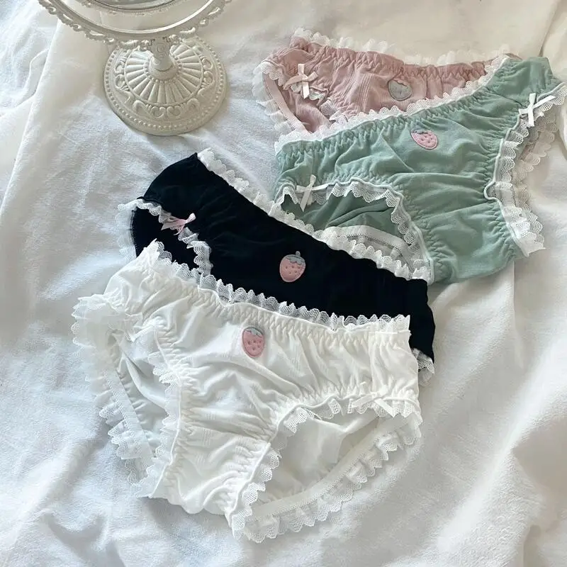 

Hot Sale Sexy Lolita Panties Comfortable Cotton Women's Underwear Lace Underpants Cute Embroidery Strawberry Girl Briefs Tanga