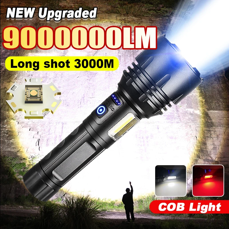 

NEW 9000000LM Most Powerful Flashlight USB Rechargeable Lamps With COB Light Emergency Flashlights Outdoor LED Camping Lantern