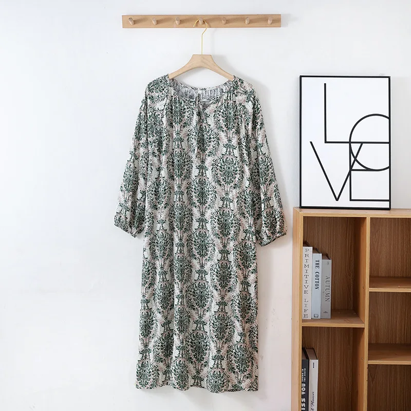 Spring Summer Casual Sweet Nightgown Ladies Long Sleepshirt Women Long Sleeve Plus Size Lounge Sleep Dress